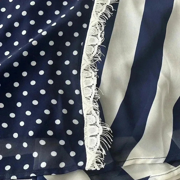 [L]Ryu Anthropologie Polka Dot Navy Blue  Whirled Tour Dress adjustable Neck Tie - Picture 13 of 16